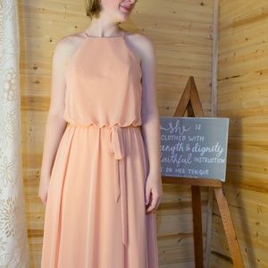 Peach Mori Lee Madeline Gardner Halter Long Dress